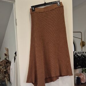 Cyrus Ribbed Asymmetrical Knit Skirt in Camel